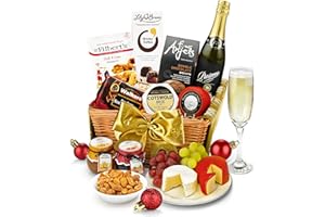 Downton Xmas Prosecco Gift Set - Premium Food & Sparkling Wine Hamper with Vintage Cheddar, Organic Brie, Shortbread & Artisan Chocolates - Christmas Prosecco Gift Baskets, from Regency Hampers