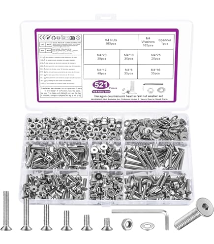 300pcs M3 Brass Phillips Pan Head Screws Bolt & Hex Nuts Washers Assortment