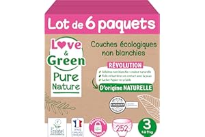 Love & Green Pure Nature Pack de 252 Couches écologiques non blanchies T3 x 42 (4-9 kg)