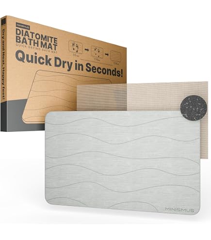 Tapis De Bain Diatomite - Absorbant Ultra Rapide 60x39cm - Anti-dérapant Marbre Blanc