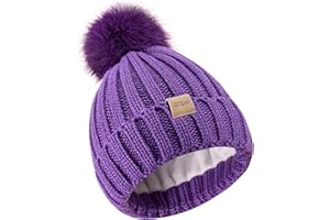Tontuland Kinder Winter Warm Pompom Hut Fleece gefüttert Stricken Beanie für Kinder im Alter von 3-9, perfekt für Jungen und Mädchen