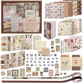 SUPRBIRD Kit Scrapbooking Vintage 136 Pièces - Carnet A6 Grille + Papiers, Stickers, Washi, Cadres, Idéal Débutant Bullet Journal & Album Photo (Style Chocolat)