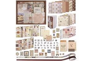 Zocipro Aesthetic Scrapbook Kit, 345Pcs Vintage Scrapbooking Journaling Supplies Kit with Stationery Journal Scrapbooking Supplies A6 Grid Notebook for Women Girls Gifts