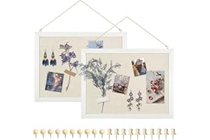 DOLLAR BOSS tableau liege mural tableau liege avec lin 30×40CM tableau d'affichage liège, tableau en liège panneau double face avec cadre en bois blanc pour la maison, la cuisine et le bureau 2 pièces