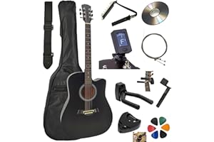 AMROVA Guitare Acoustique Folk 4/4 Adulte 41 Pouces + 10 Accessoires + Cour Vidéo et CD (Noir)