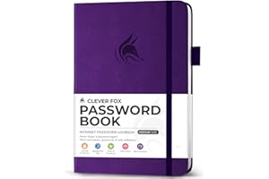 ‎CLEVER FOX Clever Fox Passwortbuch mit Registerkarten - Adress- und Passwort-Organisationsbuch mit alphabetischen Registerkarten - Mittelgroßes Passwortbuch für Computer- und Website-Logins, Lila