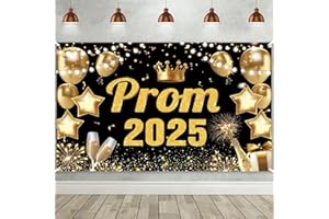 COFLINK Large Graduation Decorations Prom Banner 2025, Class of 2025 Black and Gold Graduation Backdrop, Congrats Grad Banner for Party Supplies Indoor Outdoor