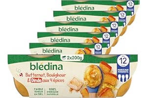 Blédina - Bols - Repas midi bébé - Butternut, Boulghour & Dinde aux 4 épices - Dès 12 mois - Sans sel ajouté - 12x200g