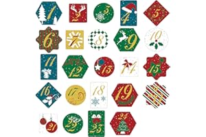 Oblique Unique® Lot de 24 autocollants pour calendrier de l'Avent Motif de nombres pour bricolage et décoration de Noël – au choix