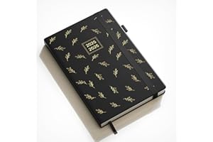 DeDe Bee Kalendarz 2025-2026, planer tygodniowy, terminarz książkowy, format A5, wydanie w twardej oprawie, dziennik wielojęzyczny, 1 tydzień 2 strony, lipiec 2025 - grudzień 2026 (czarny)