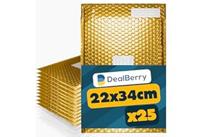 DEALBERRY 25 Pack Padded Bubble Envelopes - Bubble Wrap Envelope - Poly Bags for Shipping Packaging Mailing - Envelopes Peel and Seal - Address & Return Box (Gold, 22x34cm)