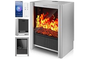 TRESKO Chimenea eléctrica Calefacción 2000 W, Smart Home WiFi App & Mando | Estufa eléctrica con Efecto Llama LED y Pantalla LCD | Chimenea eléctrica con termostato | Calefacción por ventilado