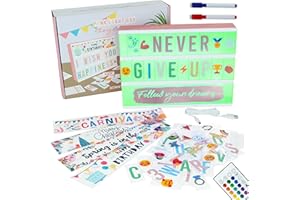 BONNYCO Caja de Luz A4 Oro Rosa 16 Colores 400 Letras, Emojis, 10 Tarjetas Premium, Mando, 2 Rotuladores, Ñ y Ç Incluidas. Cartel Luminoso LED, Regalos Originales para Mujer Regalos para Niñas Navidad