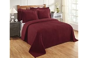 Better Trends Chenille Bedspreads Full/Double, Jullian Collection Bold Stripes Design in Burgundy - Super Soft, Lightweight Bedspreads, 100% Cotton Tufted Cotton Bedspreads & Bedding