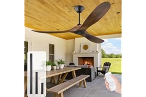 OUENGK Ventilatore Da Soffitto In Legno Per Esterni Da 152 Cm Senza Luce, Ventilatore Da Soffitto Rustico Con Telecomando, Ventiltore Da Soffito Ad Elica A 3 Pale Con Grande Flusso D'Aria Per Patii