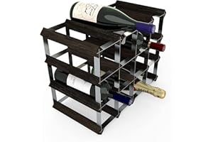 RTA Wooden Wine Rack, for Cupboards and Countertops, Made from Premium Quality FSC Pine, Fully Assembled, for Wine and Champagne, Made in The UK (16 Bottles) (Black Pine)