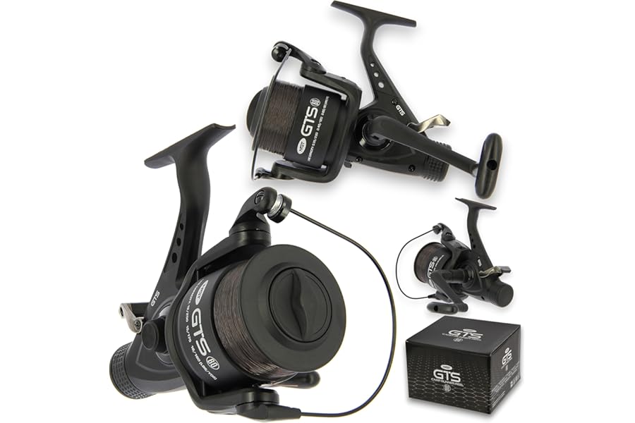 NGT Carp Fishing Reel GTS 60 Bait Runner Freespool with 15lb Line Matt Black