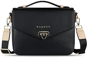 bugatti Ella Classic Bag für Damen, Umhängetasche aus Kunstleder, Henkeltasche, schwarz