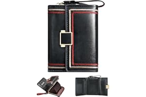 GSG SINCE 1998 GSG Damen Geldbörse Leder Kleine Portemonnaie RFID-Blockierendes Kartenetui Portmonee Damen mit Reißverschlusstasche Geldbeutel Schwarz