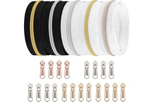 DOITEM 10 m Fermeture éclair Sans Fin au Mètre Fermeture éclair Zip noir et blanc 6mm Spirale + 20 Fermetures éclair non Verrouillables (Or Rose, Argent et Dents en Or)