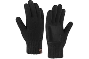 ZASFOU Męskie zimowe rękawiczki do ekranu dotykowego, ciepłe rękawiczki dla mężczyzn, dzianinowe rękawice do pracy, do jazdy ze skórzaną dłonią, prezenty