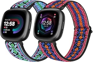 enkic 2 Pack Elastic Watch Strap Compatible with Fitbit Versa 4/Fitbit Versa 3 Strap/Fitbit Sense 2/Fitbit Sense Strap, Adjustable Nylon Loop Sport Strap Stretchy Replacement Wristband for Men Women