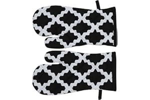 Penguin Home® Cotton Heat Resistant Kitchen Oven Gloves, Mitts for Cooking, Baking - Stylish Design & Colour - 1Pair - Machine Washable - Diamond Black