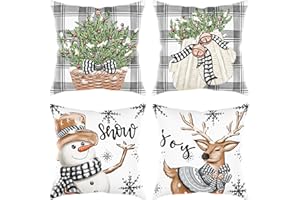 Ambesty Christmas poszewka na poduszkę 40 x 40, 4 sztuki, lniana poduszka bożonarodzeniowa, dekoracja bożonarodzeniowa, kolor biały i szary, dekoracja renifera, do salonu, na kanapę, dekoracja