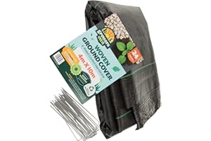 Growers Own Woven Ground Cover & Weed Control Membrane – 4m x 10m Heavy Duty & UV Stabilised Permeable Weed Barrier Fabric for Garden, Greenhouse, Mulching & More. 8 Ground Pegs Included. 1 Pack