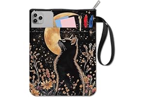 craspire Housse de Protection pour Livre 11x8.6 po Motif Chat Noir Tournesol et Lune Couvertures de Livres Couvertures de Poche Tissu Lavable Poignée avec Fermeture Éclair Poche Avant