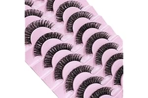 CNMTCCO False Eyelashes 10 Pairs Russian Strip Lashes Natural Fluffy Wispy D Curly Faux Mink Lashes Thick Short Soft Eyes Lash Reusable Fake Eyelashes (Densely)