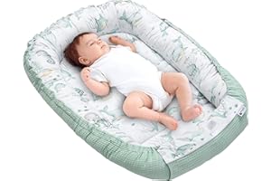 Medi Partners Nido Bebe Recien Nacido Reductor de Cuna - 100x60x15 Portátil o de Viaje de Colecho anticolicos Bilateral Bebés 100% Algodón Gofre (Océano con Menta Gofre)