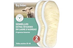 Hey Nature 2 paires semelles chaussures en laine d'agneau/semelle chauffante épaisse & naturelle/Semelles chaudes plus efficaces qu'une semelle chauffante rechargeable, Semelle thermique d'hiver