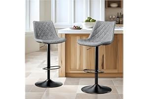 ‎STOOLINK STOOLINK Barhocker 2er Set Höhenverstellbar mit Mikrofaser-Leder, Barstuhl mit Lehne, Tresenhocker Drehbar, Bistrohocker Designer, Barstühle für Küche, Theke, Bar-Grau
