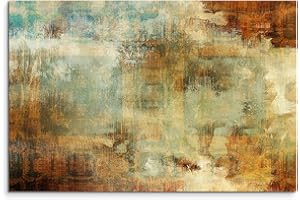 SINUS ART Toile sur châssis 120 x 80 cm - Peinture acrylique abstraite - Bleu, marron, rouge, beige - Décoration murale sur toile comme panorama