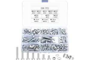 MYHONGLE 240 Pcs M6 Hex Bolts and Nuts Set, M6 Nuts and Bolts Set with Washers Set, Fully Threaded Machine Bolt and Hex Nut and Lock and Flat Washers Assortment Kit