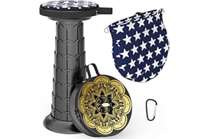 ALEVMOOM Taburete telescópico con cojín, taburete plegable portátil más resistente, capacidad de 440 libras, taburete retráctil plegable para camping, jardín, barbacoa con bolsa