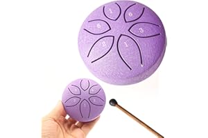 INGPARTNER Tambour à langue en acier de 7,6 cm à 6 notes avec maillets de tambour à main, livre de musique, instruments sonores, tambour de pluie pour éducation musicale, divertissement (Violet)