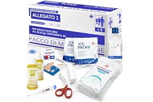 AIESI® kit di reintegro ALLEGATO 1 SENZA SFIGMOMANOMETRO pacco medicazione per cassetta armadietto di pronto soccorso aziende più 3 dipendenti, Conforme DM388/DL81, Made in Italy