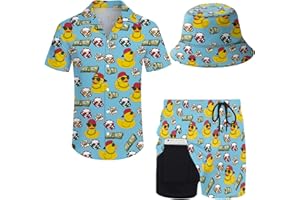 Wdpsuxin Mens 2 Piece Tracksuit Hawaiian Button Down Shirt and Compression Liner Shorts Sets with Bucket Hats