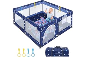 Kidsbuddy Baby Laufstall Laufgitter 130x130cm Rutschfester Design Absperrgitter mit atmungsaktivem Netz Schutzgitter Baby Set，Sicherheitsspielplatz Kinder dunkel blau