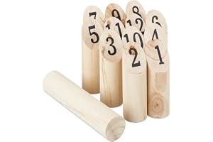 Relaxdays nummerkubb, finskt kubbspel, utomhusspel i trä, kastspel för barn och vuxna, kägelspel sifferkubb, natur