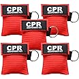 AOUTACC 5PCS CPR Mask and PVC Disposable Gloves for Pocket or Key Chain, CPR Emergency Face Shield with One-Way Valve Breathing Barrier for First Aid or AED Training