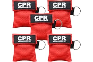 AOUTACC 5PCS CPR Mask and PVC Disposable Gloves for Pocket or Key Chain, CPR Emergency Face Shield with One-Way Valve Breathing Barrier for First Aid or AED Training