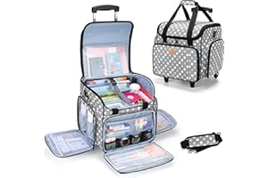 Luxja Sac à roulettes pour Professeur avec Plusieurs Poches et Coussin de Soutien Inférieur, Sac de Transport pour Enseignant avec Chariot Détachable (Brevet de Conception), Pois Gris