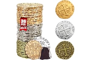ZUCOS Piraten Münzen Zubehör,Goldmünzen-Set, Metall Goldtaler Deko Dublonen für DND Brettspiele, Cosplay, Realistische Mittelalter Geld-Imitation, Piratenschatz (Gold 12,Silver 12,Copper 12, Large)