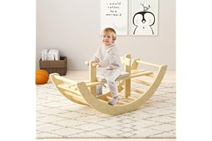 ‎BANASUPER BanaSuper Hölzerner Schaukelpferdbogen für Kleinkinder Waldorf Rocker Kletterleiterbogen Montessori Fitnessspielzeug für Kinder (Natürlich)