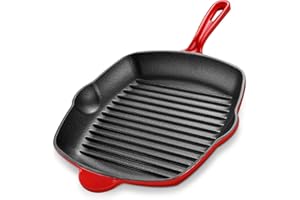 Velaze Bistecchiera Antiaderente in Ghisa, 11" Bistecchiera BBQ Rettangolare, Padelle Grill, Grill Pans con Manico Adatta a Tutti Piani Cottura, Induzione e Forno - Rosso (29.5 x 30.5 cm)