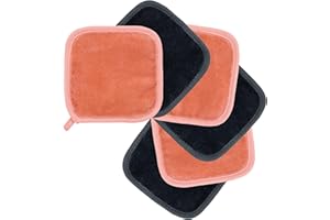 Polyte - Serviettes démaquillantes en microfibres Premium - soin du visage - moelleux/hypoallergénique/sans produits chimiques (15x15 cm, 6 Serviettes, Gris/Rose)