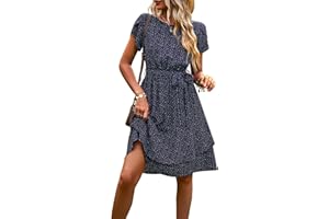 IFFEI Sommerkleid Damen Leicht Boho Blumenkleider Kurz Rüschen Strandkleid mit Gürtel